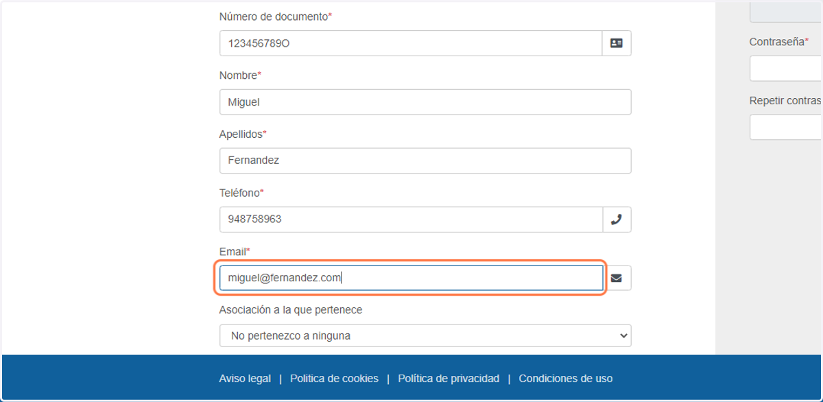Introduce tu email - el sistema te enviará un correo de verificación