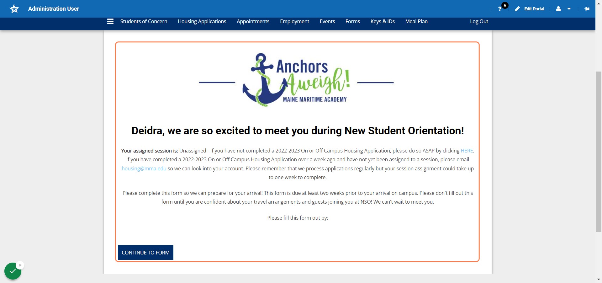 Read the introductory information and then click on CONTINUE TO FORM