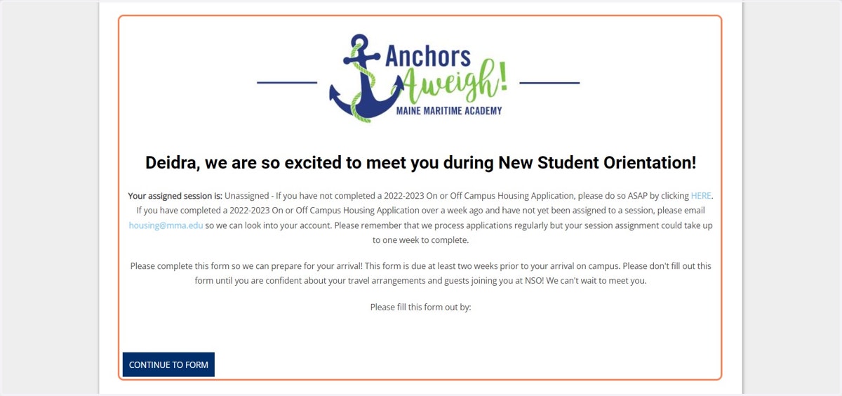 Read the introductory information and then click on CONTINUE TO FORM