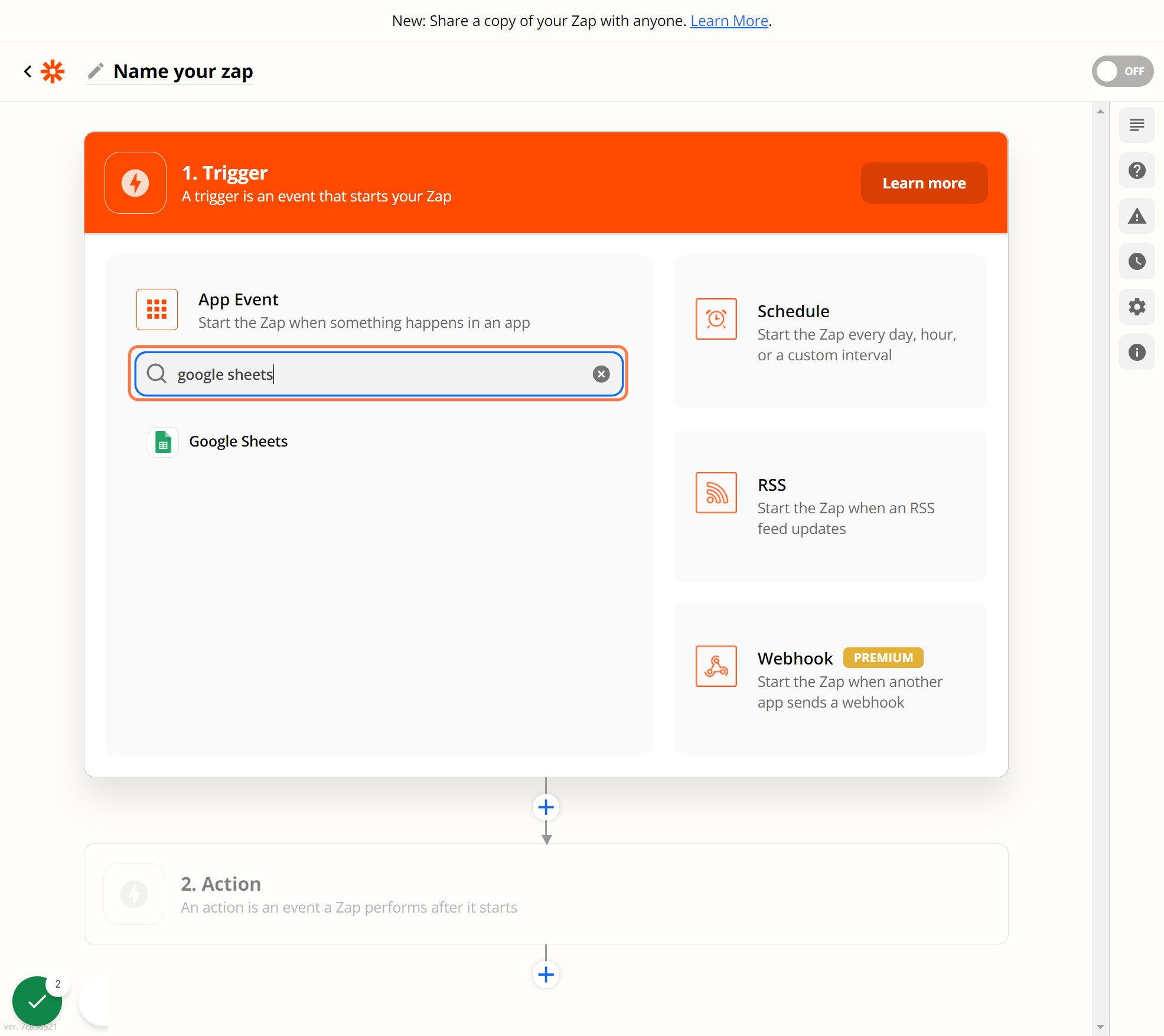Type "google sheets"