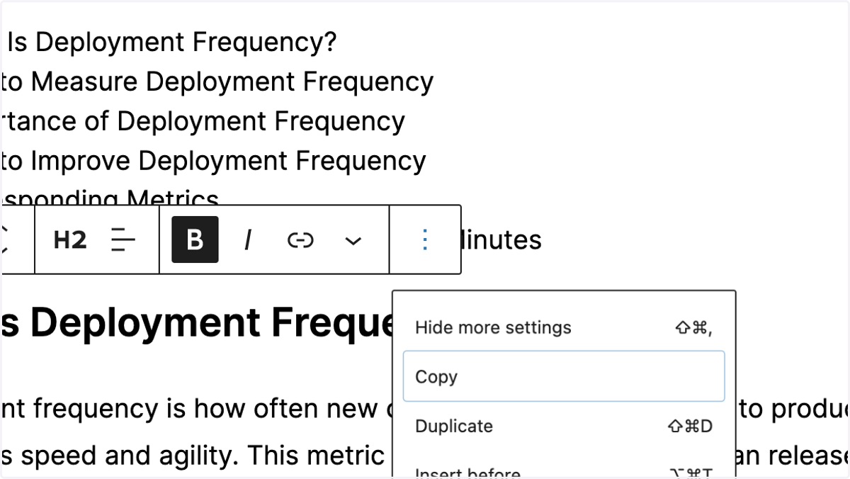 Select Each H2 and then Click on Options (3 vertical dots)