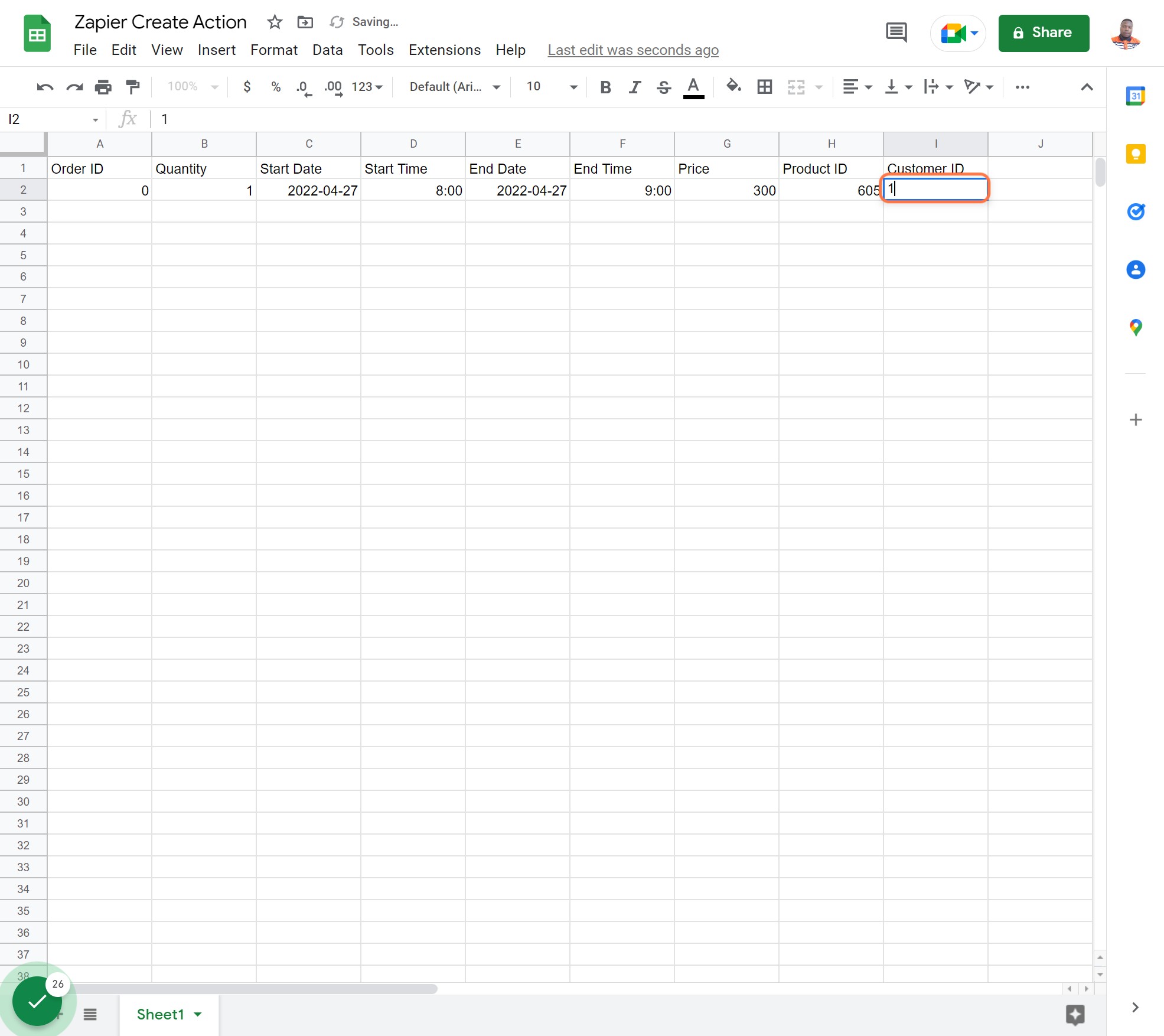 Sample Data for Customer ID