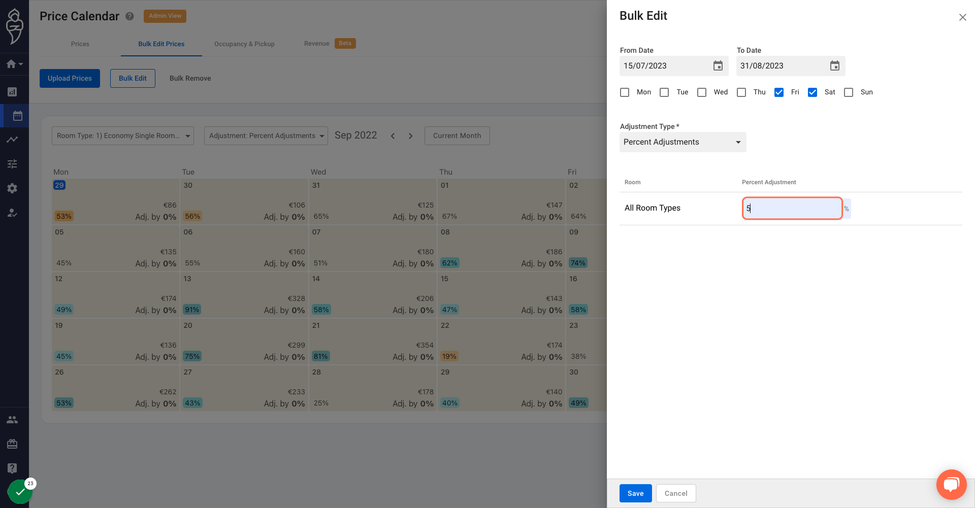 Input the Percentage amount you shall like to adjust prices by.