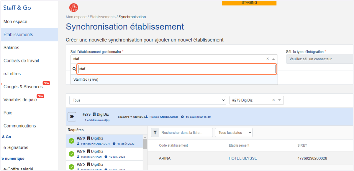Sélectionner l'établissement gestionnaire dans lequel doit être affecté l'établissement importé.