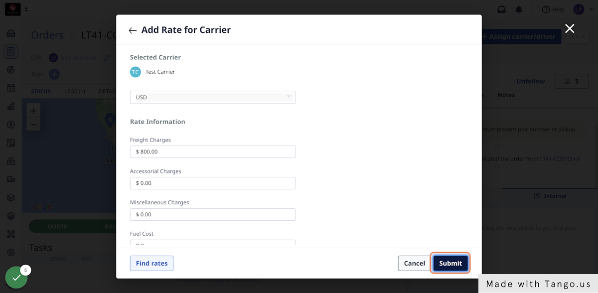 Review the Carrier charges and select Submit.