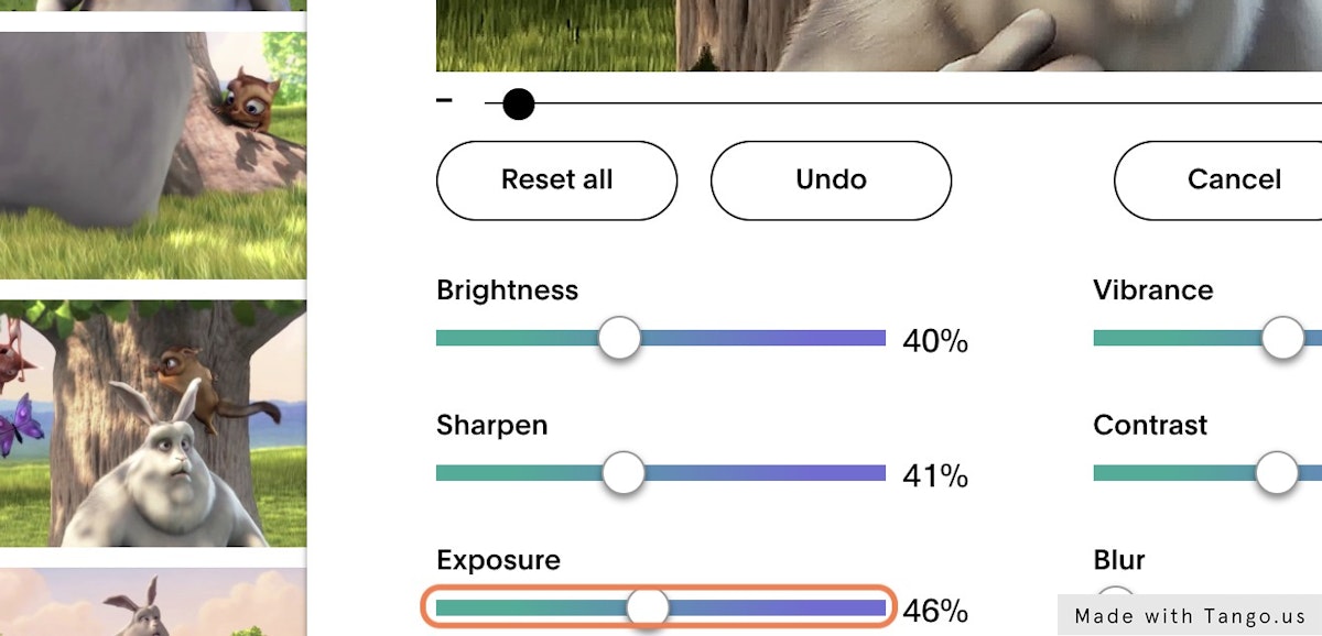 Use the Exposure scroll bar to adjust as desired