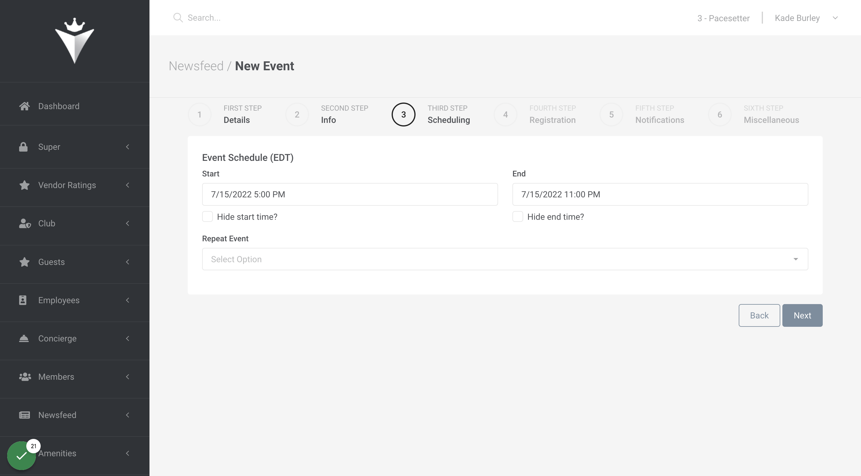 Select hide start/end time if you would not like those times to be visible in the app.