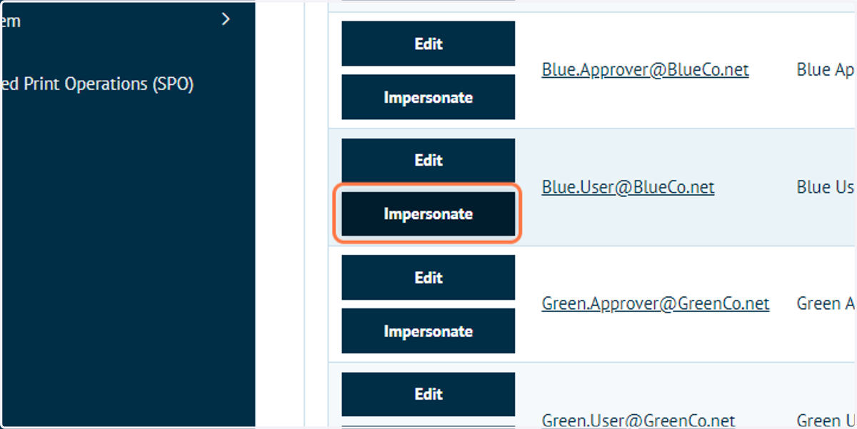 Impersonate a user within a Chameleon group to verify these changes