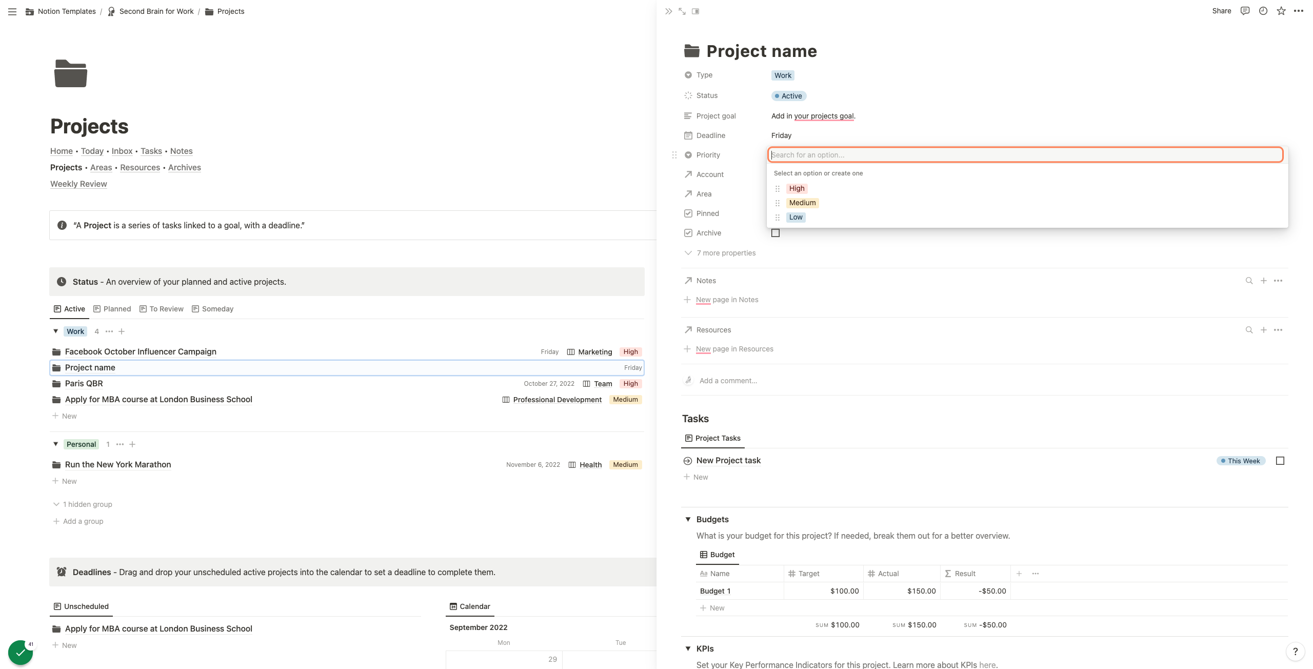 Set the priority of the project