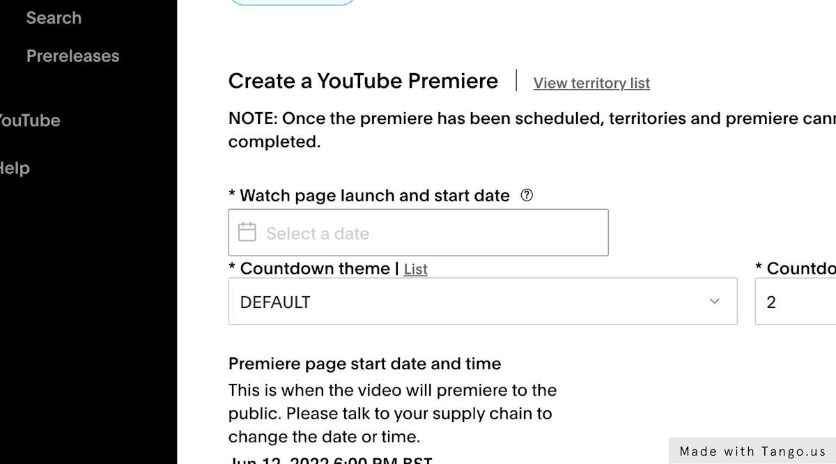 Select the box under watch page launch and start date