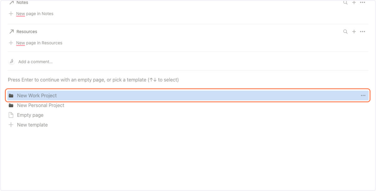 Click on "New Work Project" or "New Personal Project" to automatically add the pre-made template