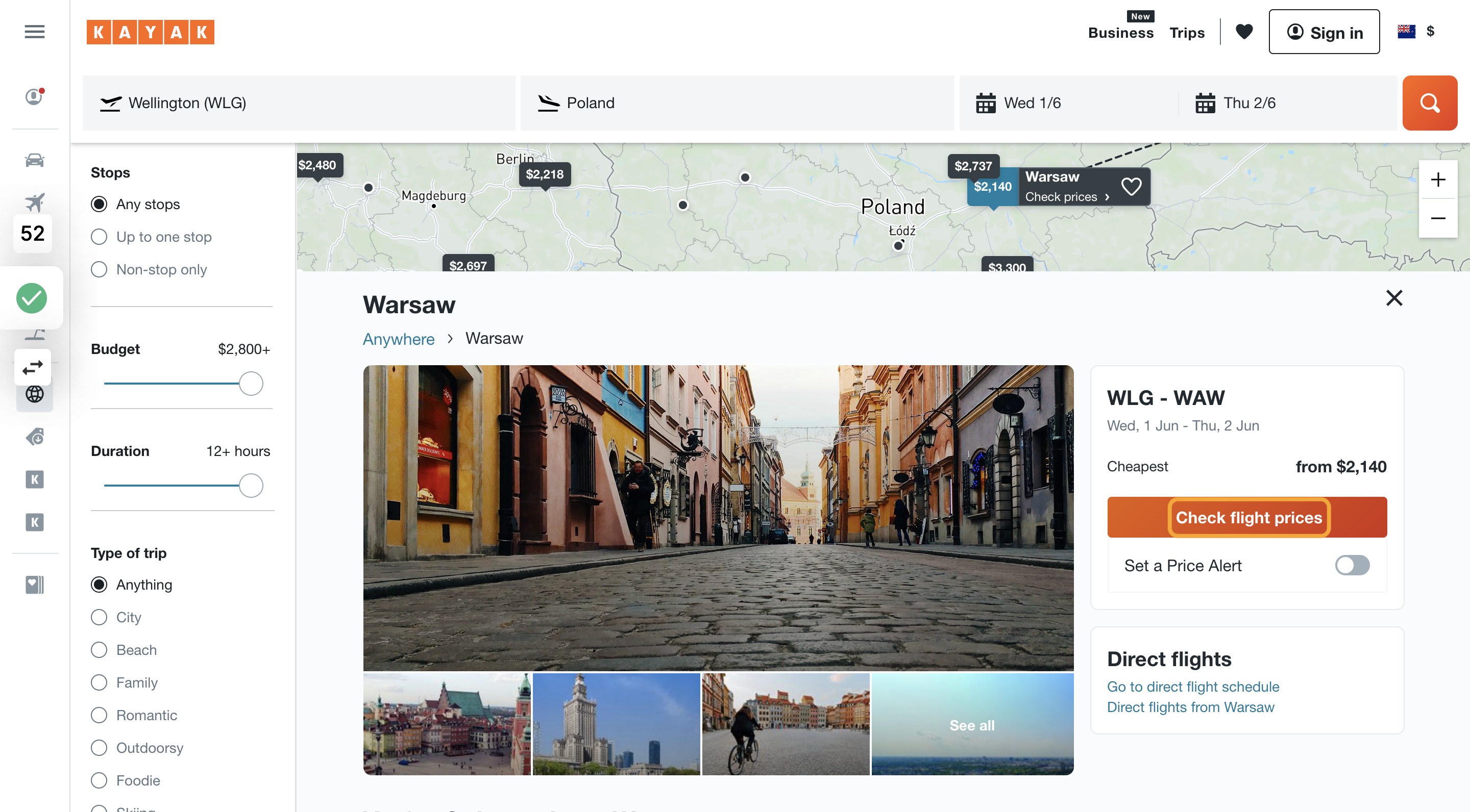 Click on Warsaw from $2,140