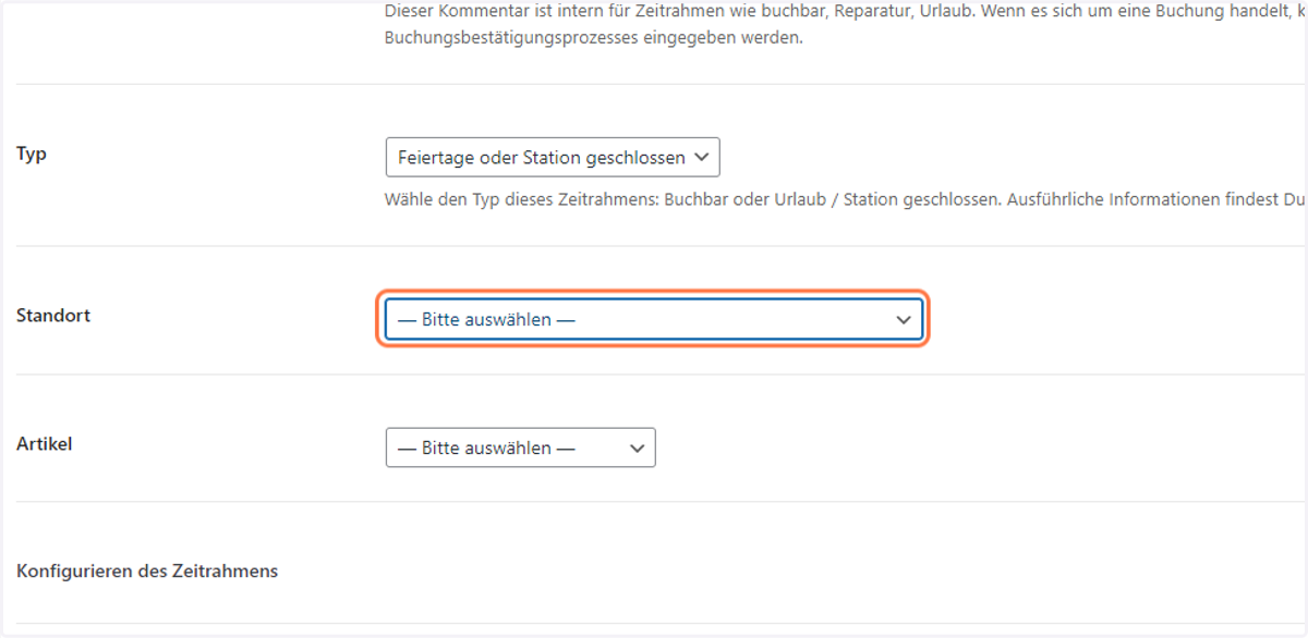 Den relevanten Standort auswählen