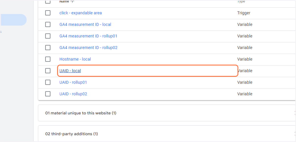 Click on UAID - local