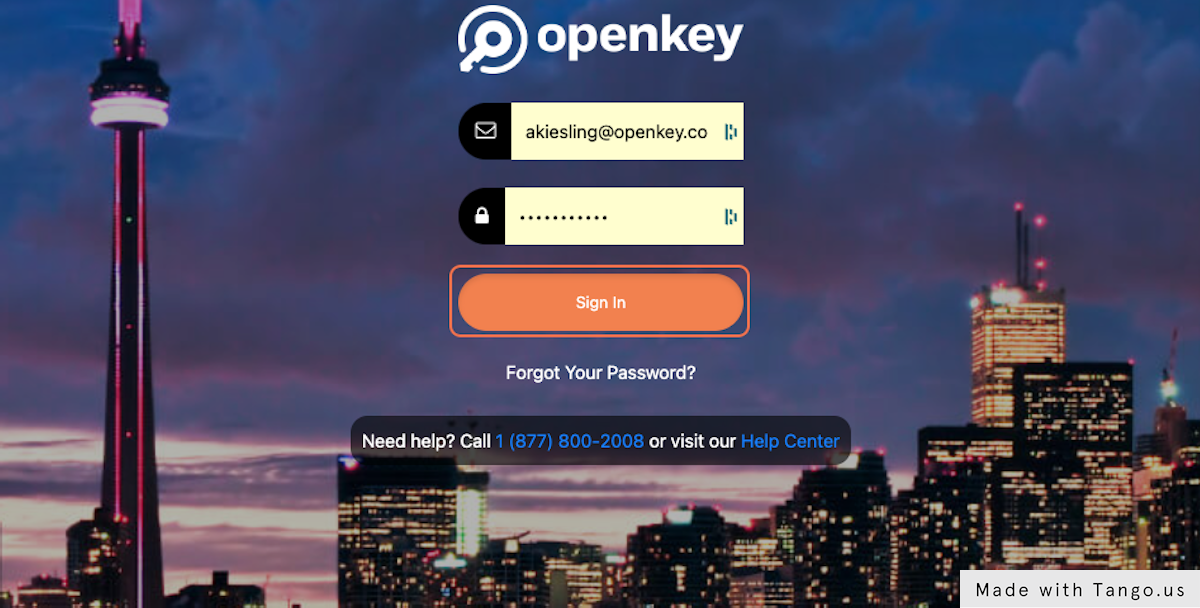 Navigate to https://host.openkey.co and enter your user credentials.