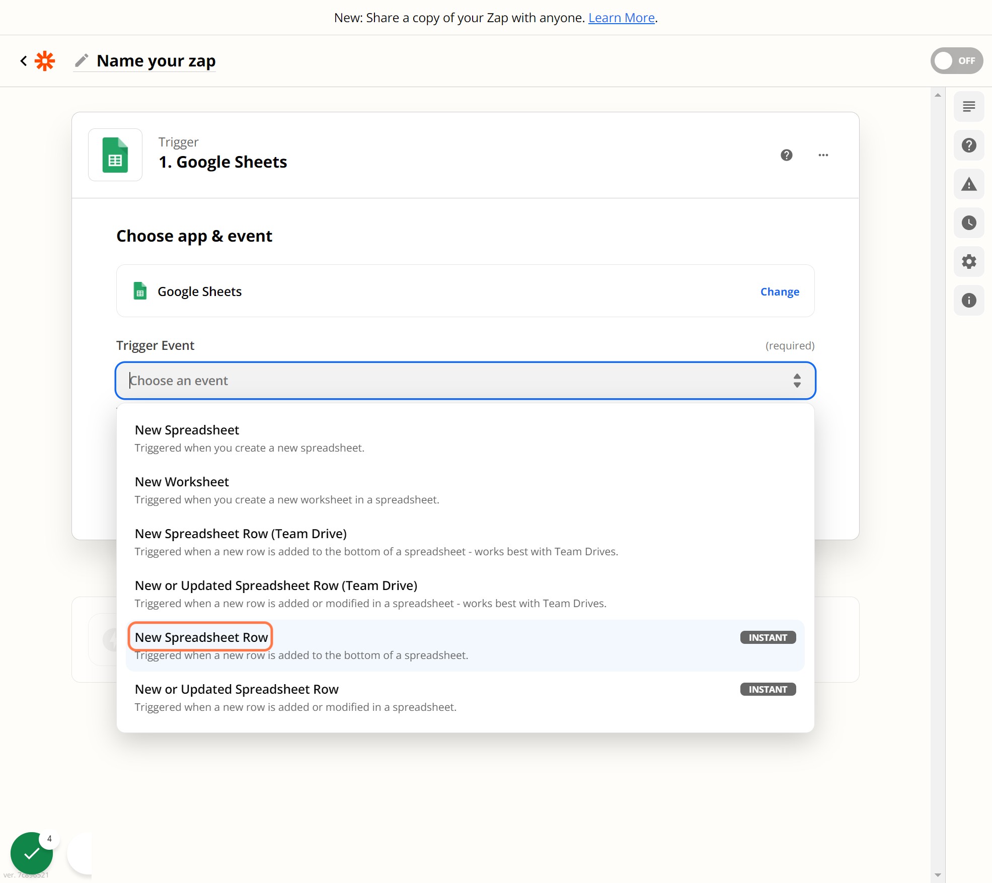 Click on New Spreadsheet Row