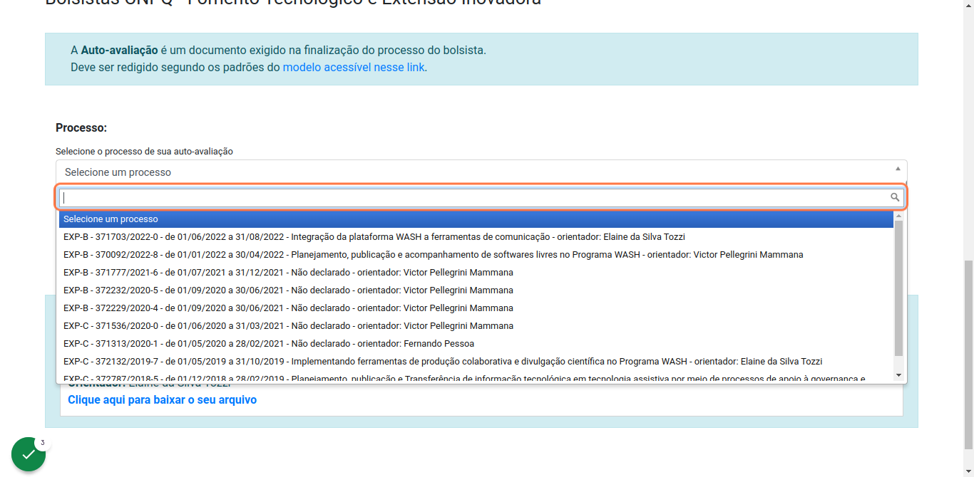 Clique em Selecione um processo