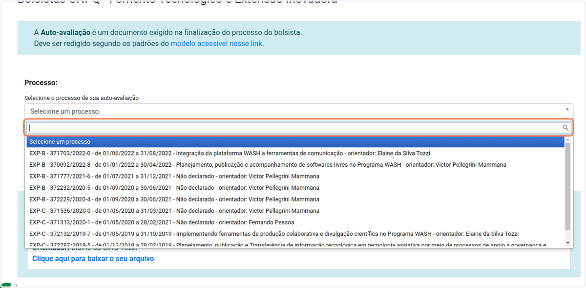Clique em Selecione um processo