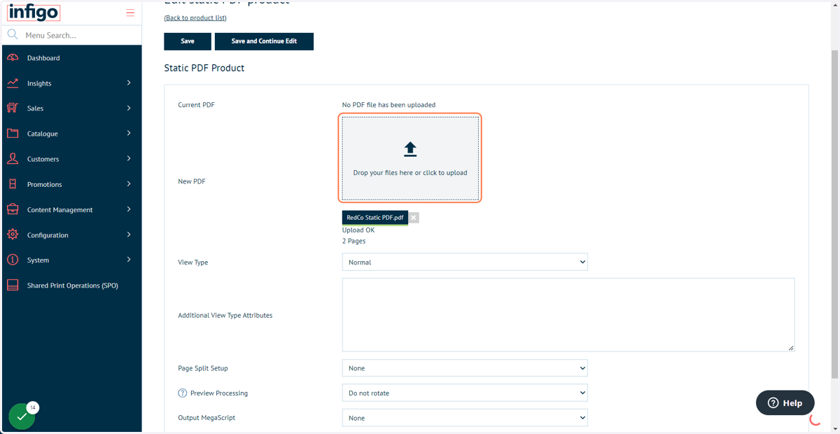 Upload a PDF file to use as a Static PDF product