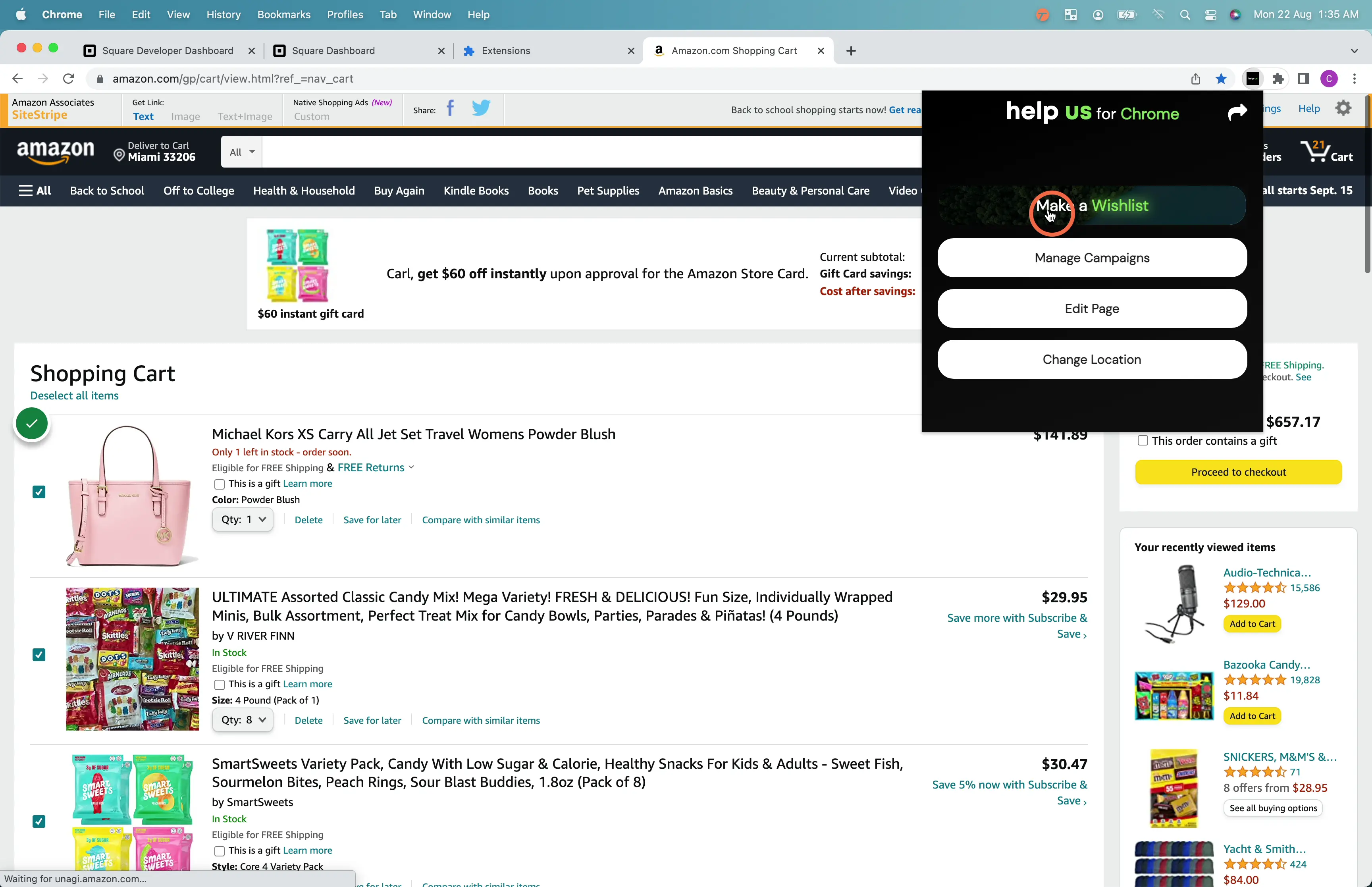 Enjoy the help us app ! It currently works on Target USA , Amazon USA and Ebay USA by visiting the carts of those websites and clicking make a wish-list.