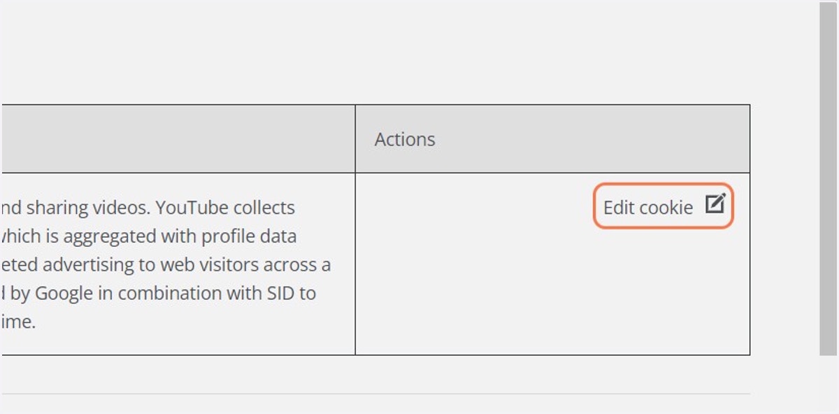 Back in the manager click on Edit cookie