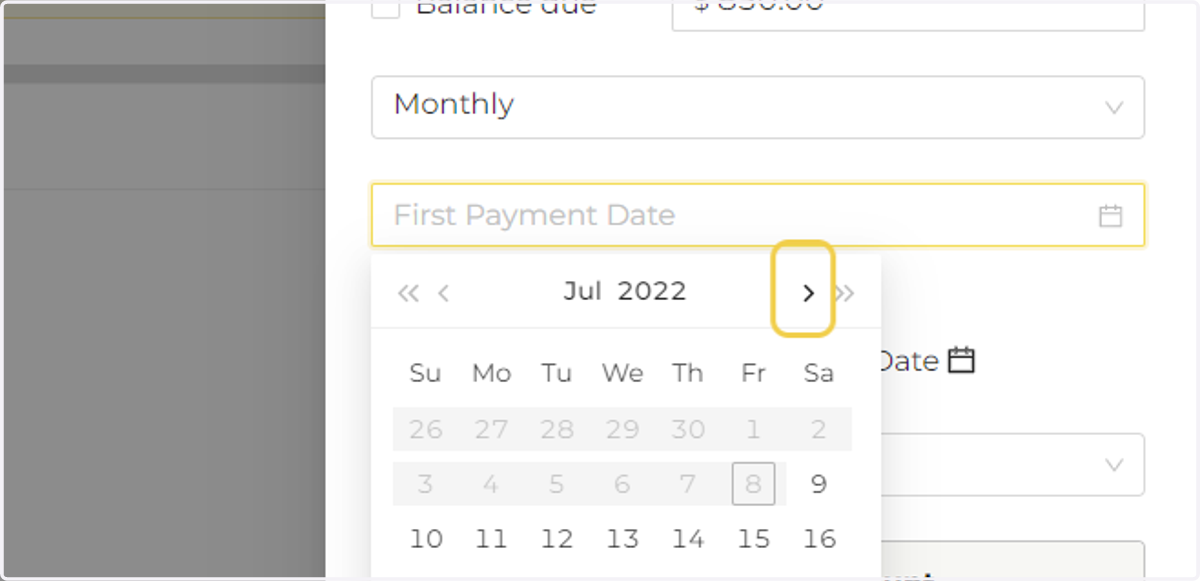 Select a date to send the first payment.