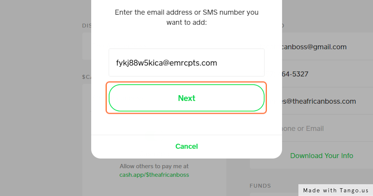 Go back to Cash App email notification settings and paste the email into input