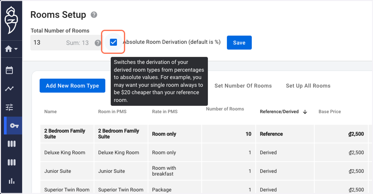 Check Absolute Room Derivation (default is %).