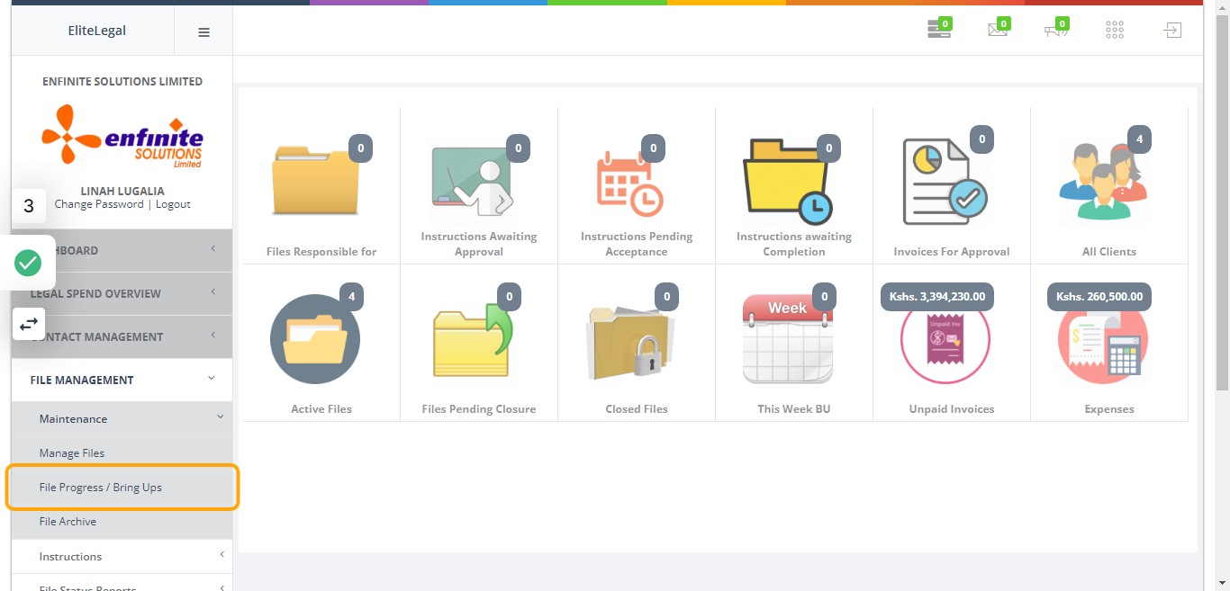 Click on File Progress / Bring Ups