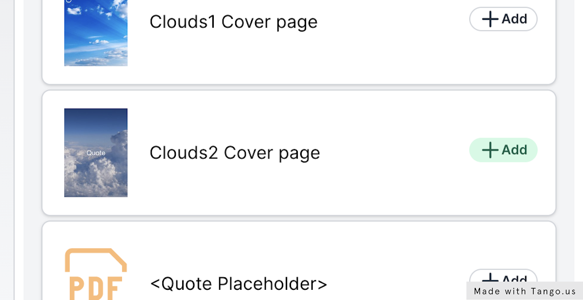 Click on the Add button for the "Clouds2 Cover page"