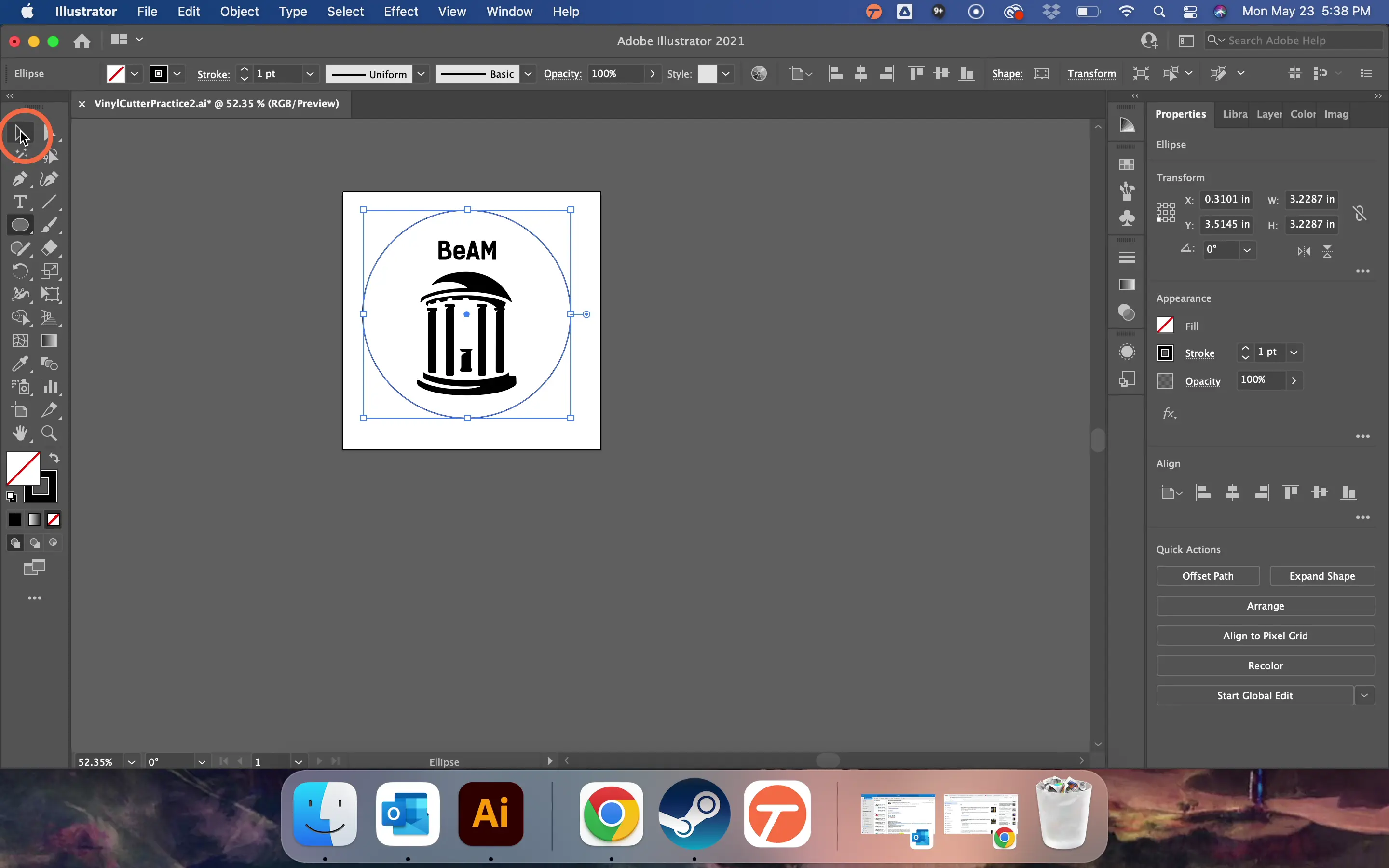 Use the black arrow 'Selection' tool to move your shape around the canvas