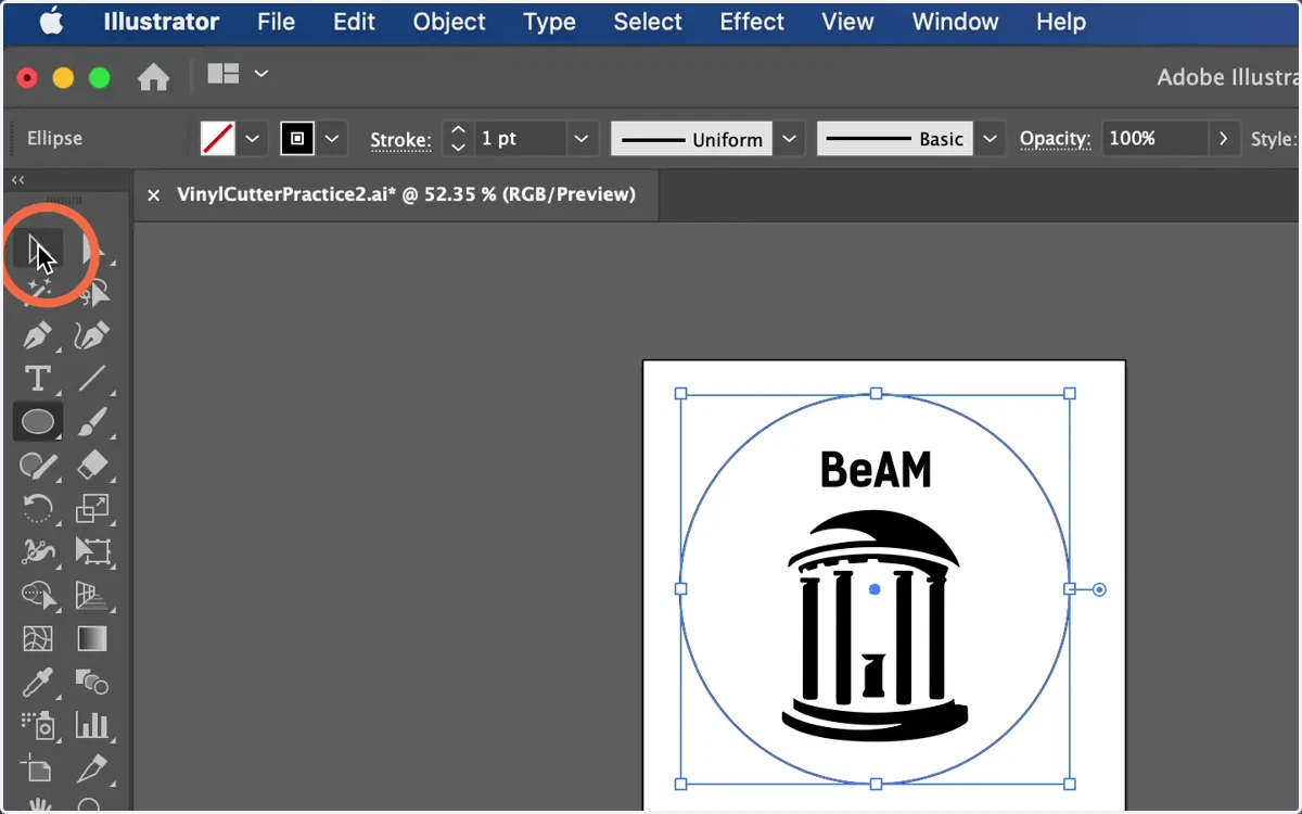 Use the black arrow 'Selection' tool to move your shape around the canvas