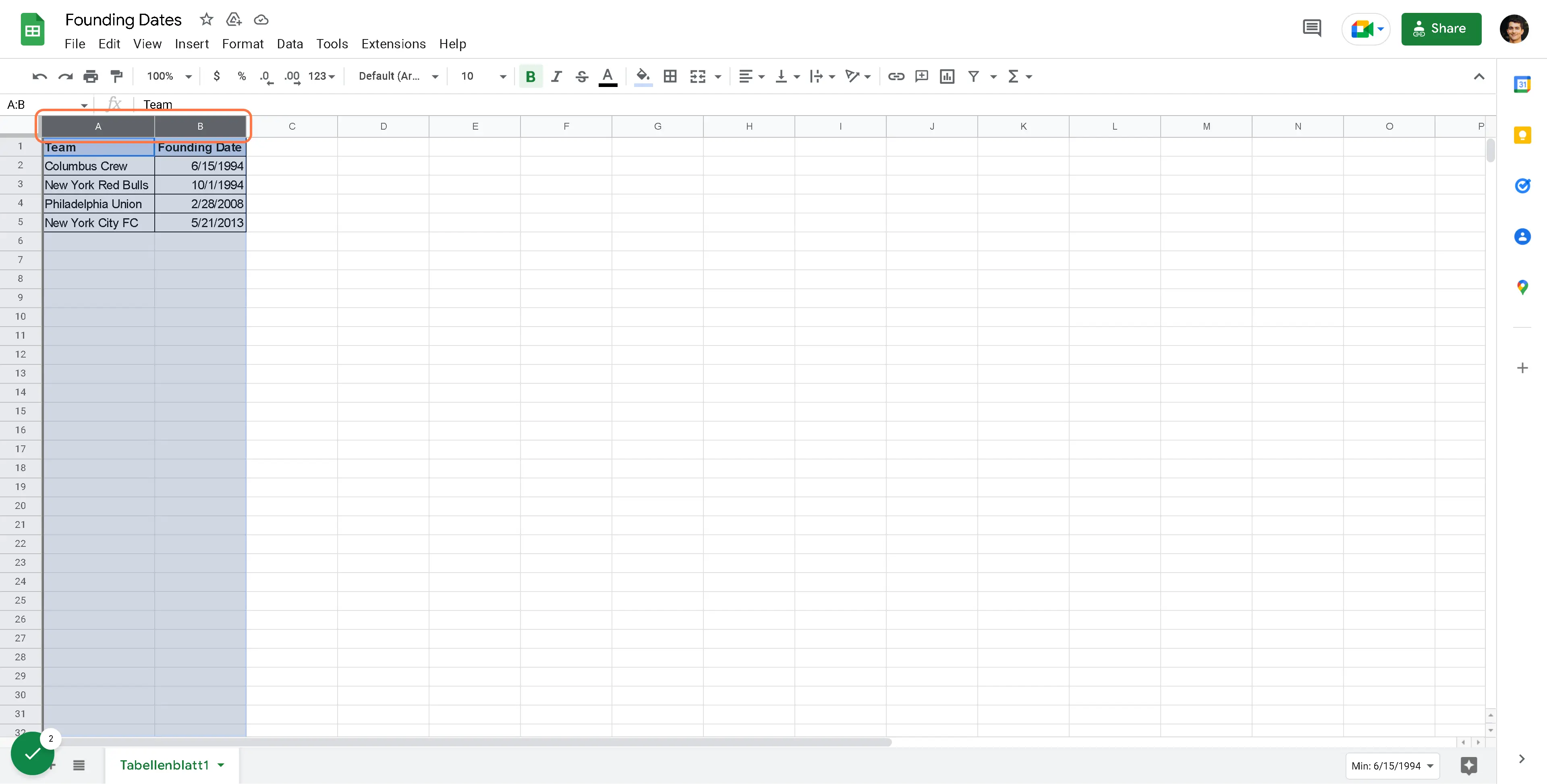 Select the column/s you'd like to sort by date