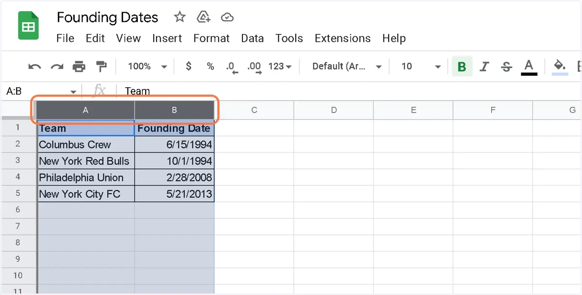 Select the column/s you'd like to sort by date