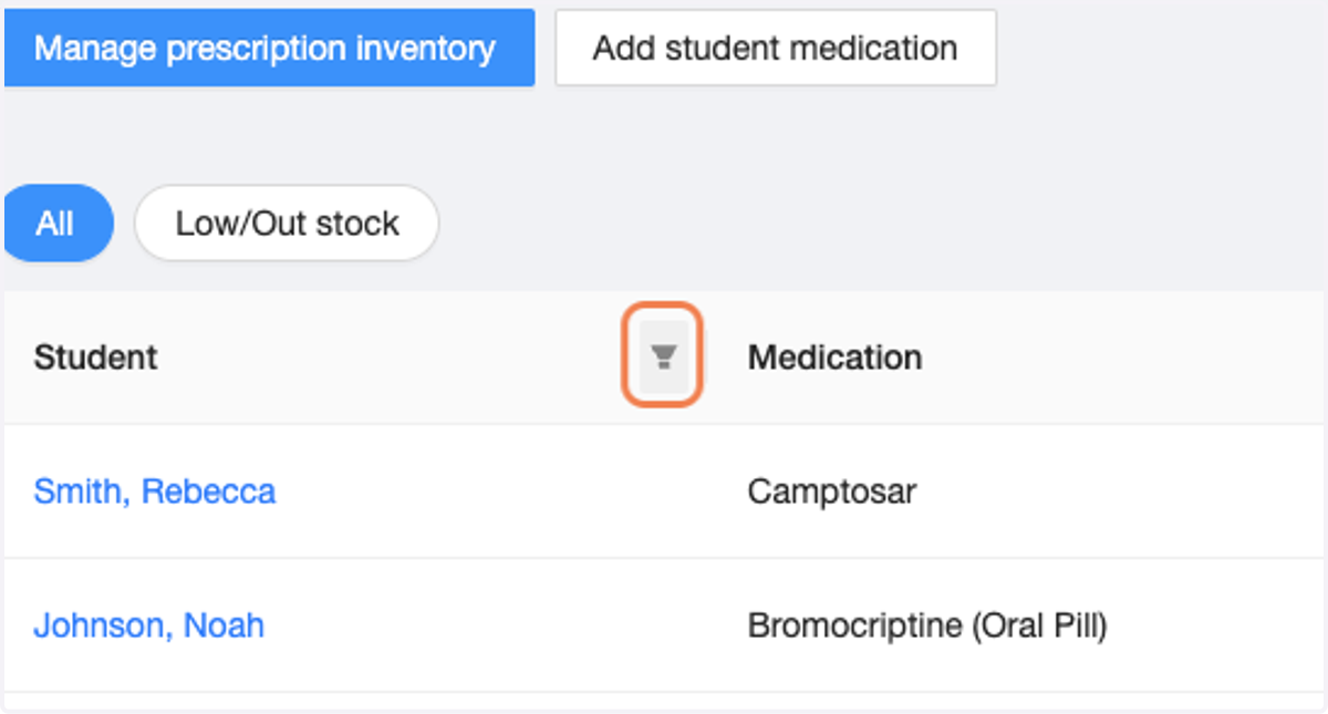 Click on filter and locate your student