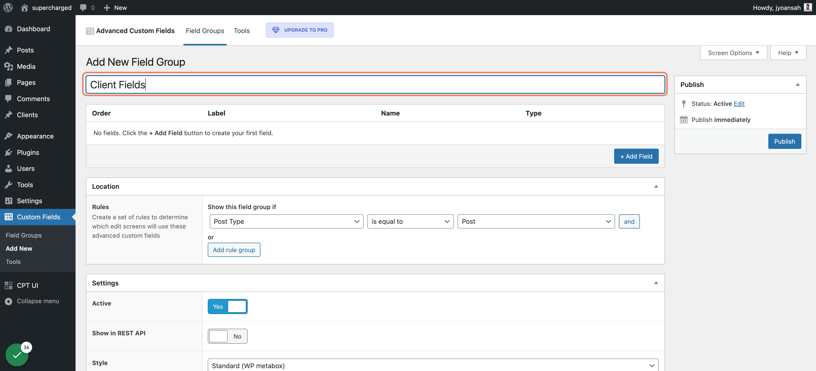Type "Client Fields"