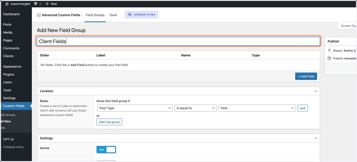 Type "Client Fields"
