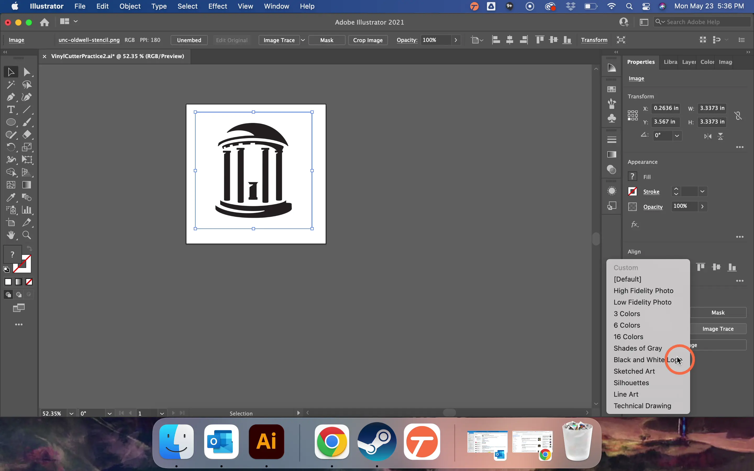Select 'Black and White Logo' for the simplest tracing option
