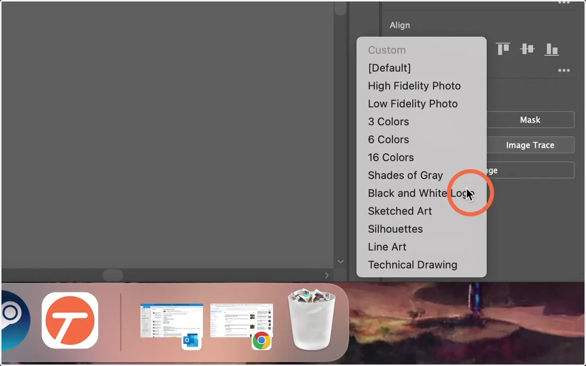 Select 'Black and White Logo' for the simplest tracing option