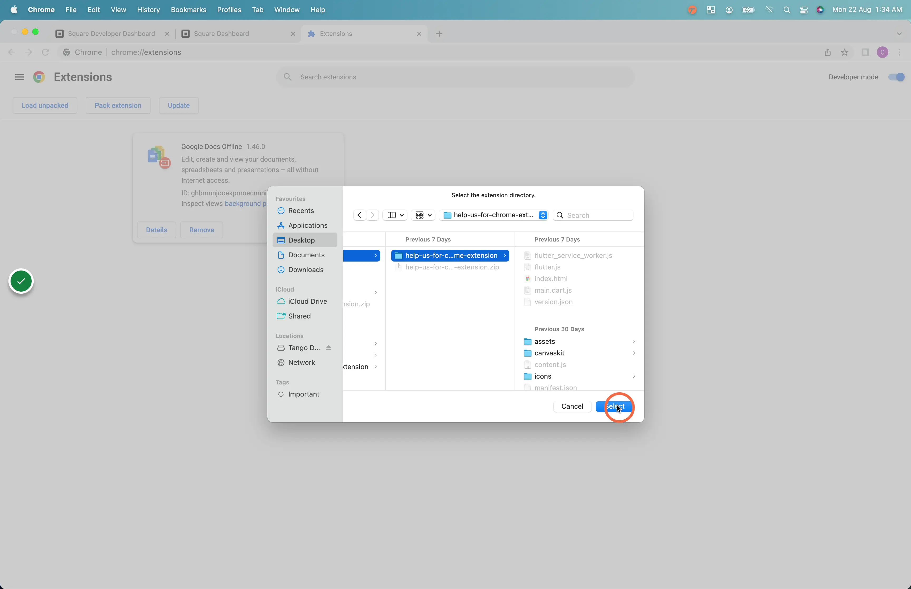 Navigate to the extracted files folder with the manifest.json and select it.