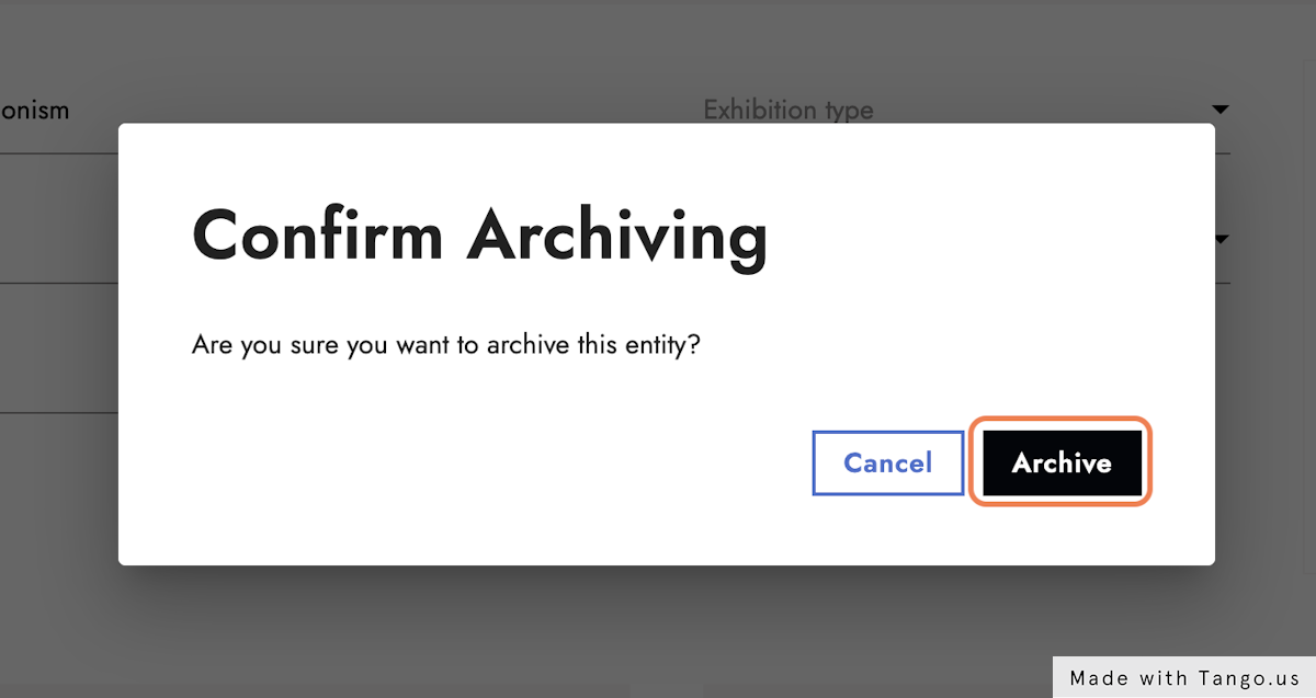 Confirm your action to archive the entry