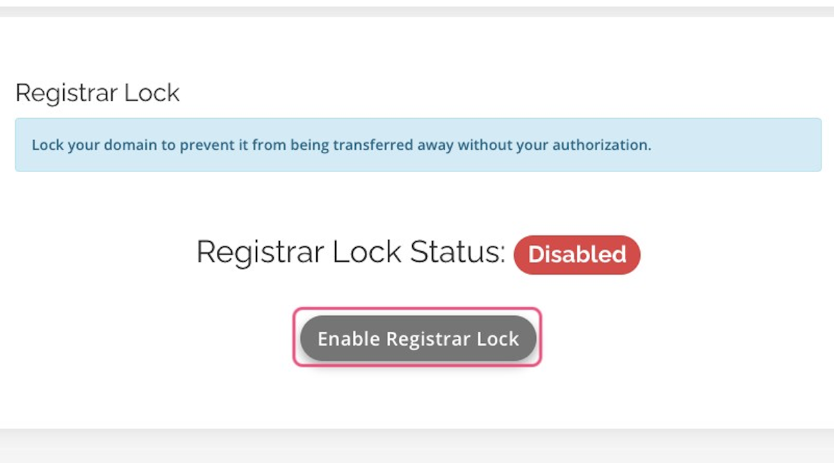 Click on Enable Registrar Lock