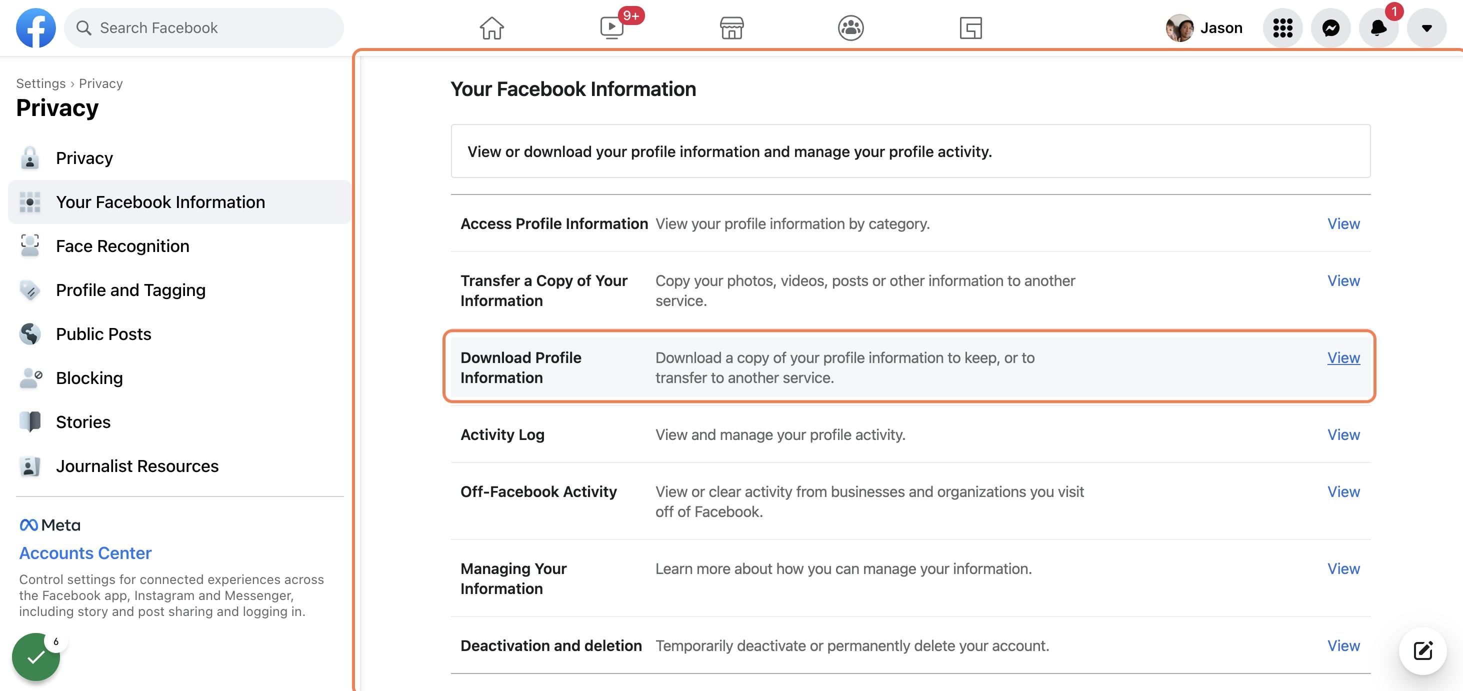 Click on Download Profile Information -> View