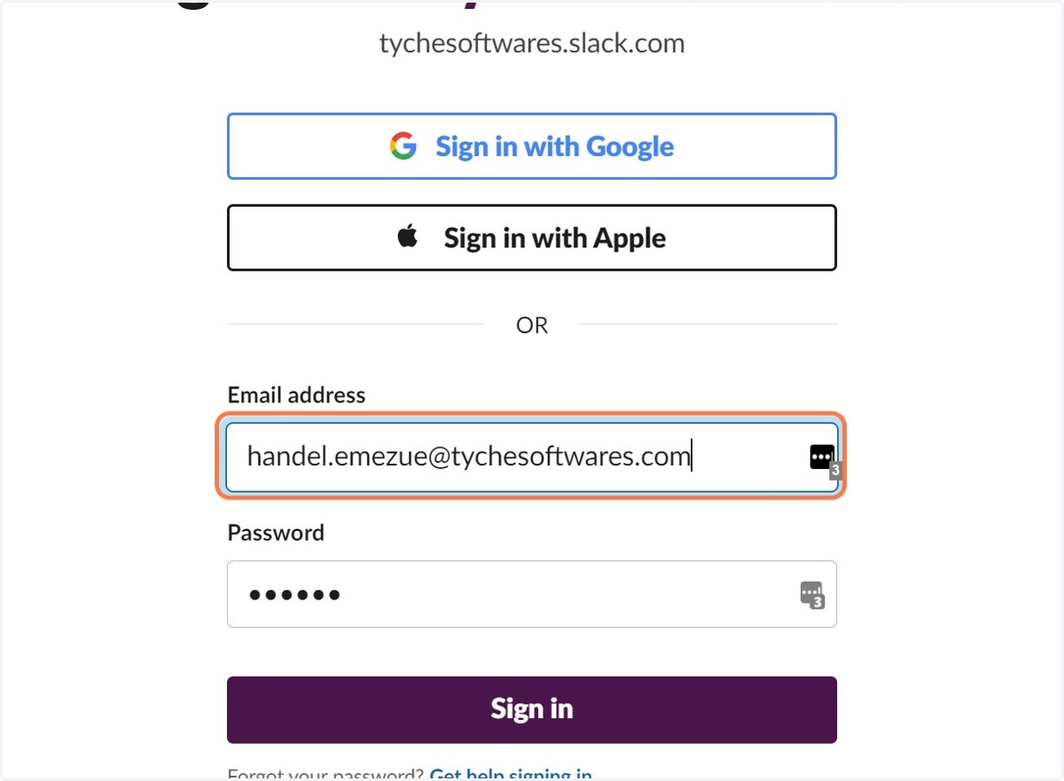 Type in your Slack email address