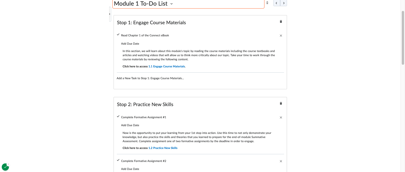 Module Component 3: Checklists of assignments due for students to ensure completion of all graded tasks