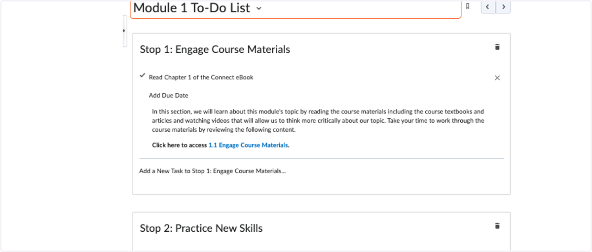 Module Component 3: Checklists of assignments due for students to ensure completion of all graded tasks
