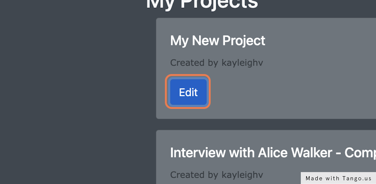 Select “Edit” for the appropriate project