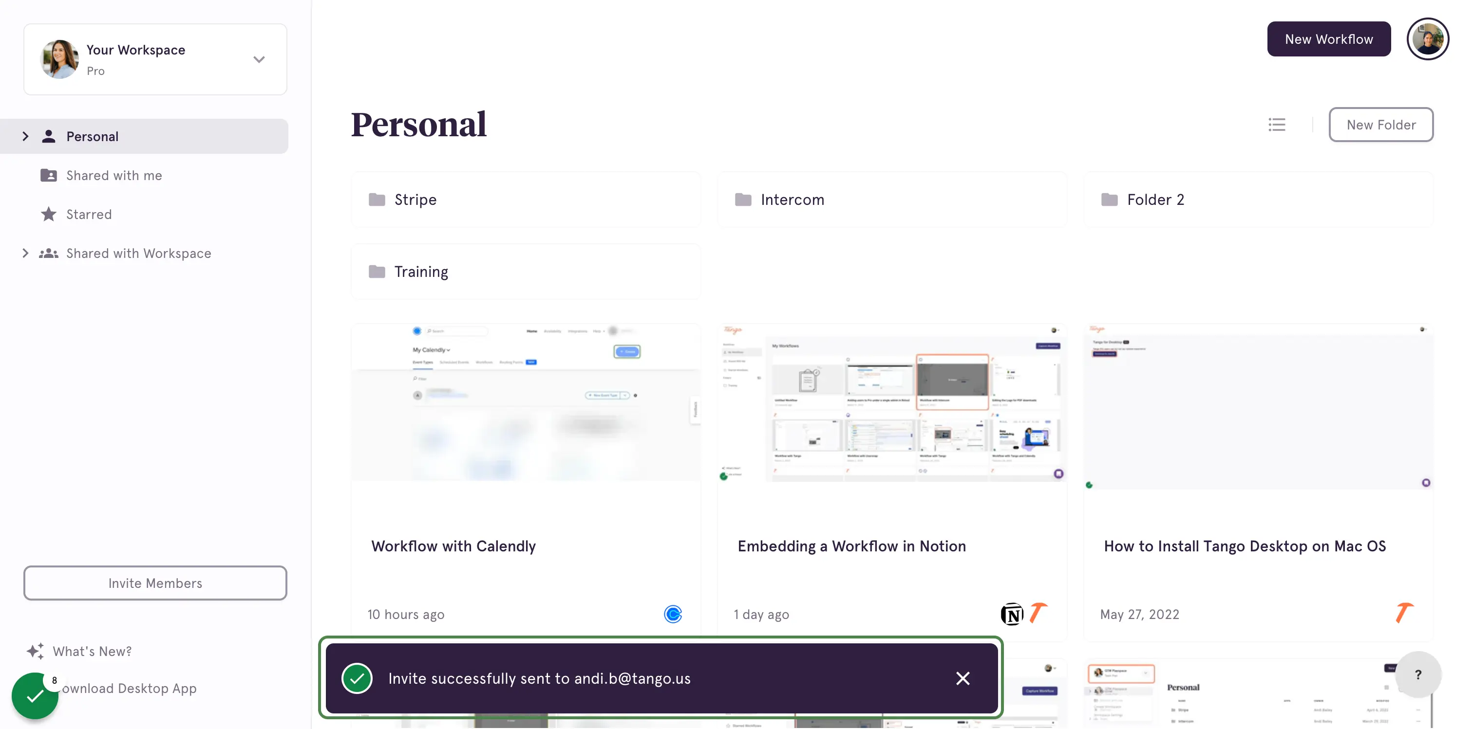 You'll see a pop-up when the invite has successfully been sent