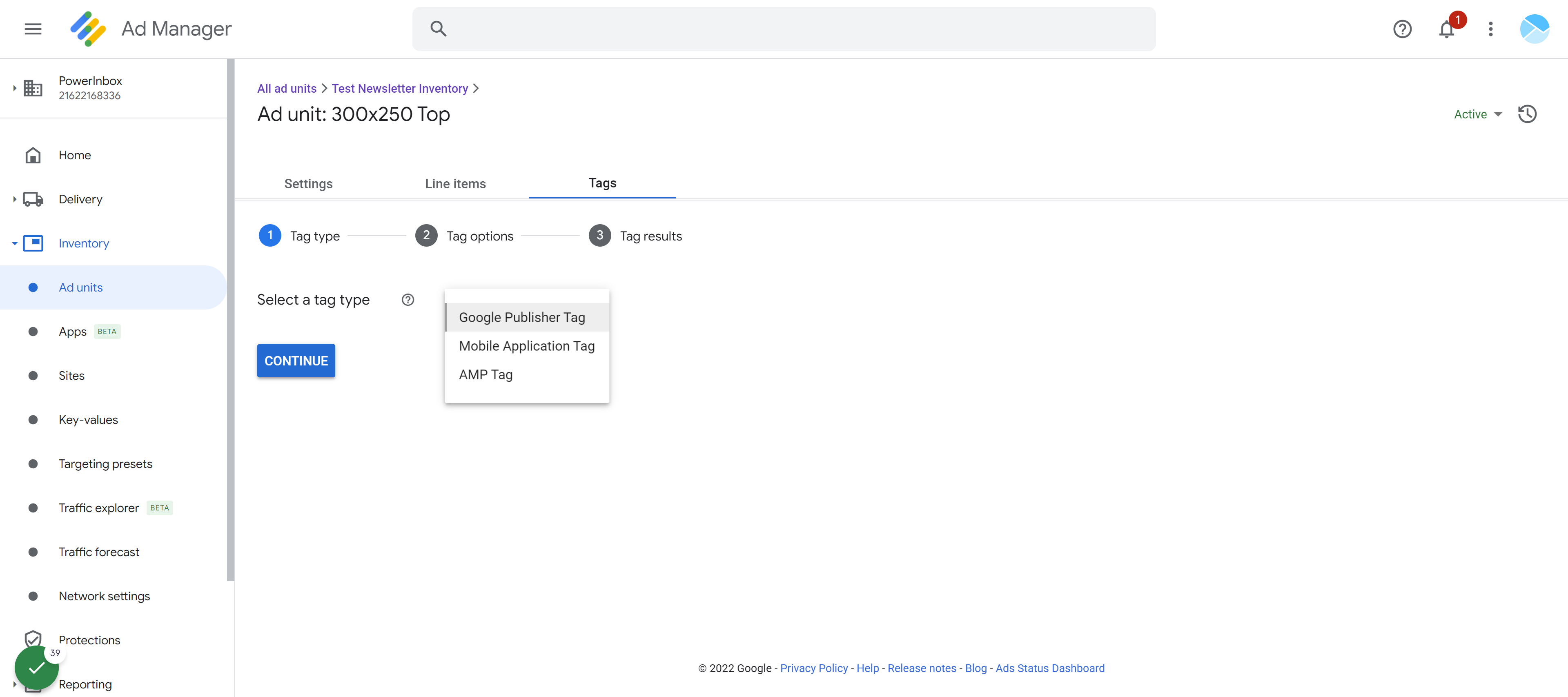 Click on dropdown, and select "Mobile Application Tag"