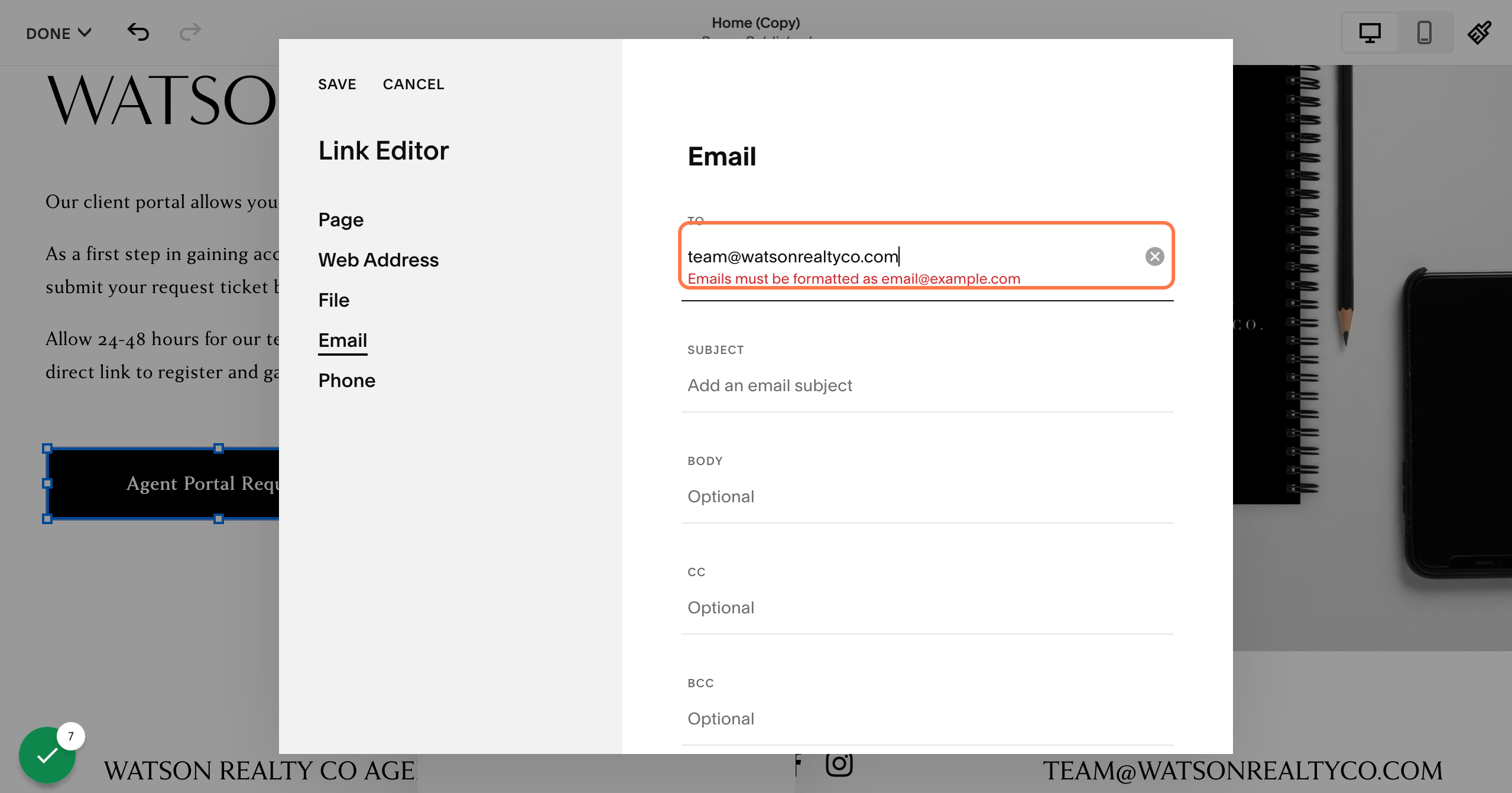 Type you would like the request to go to (Example: "team@watsonrealtyco.com")